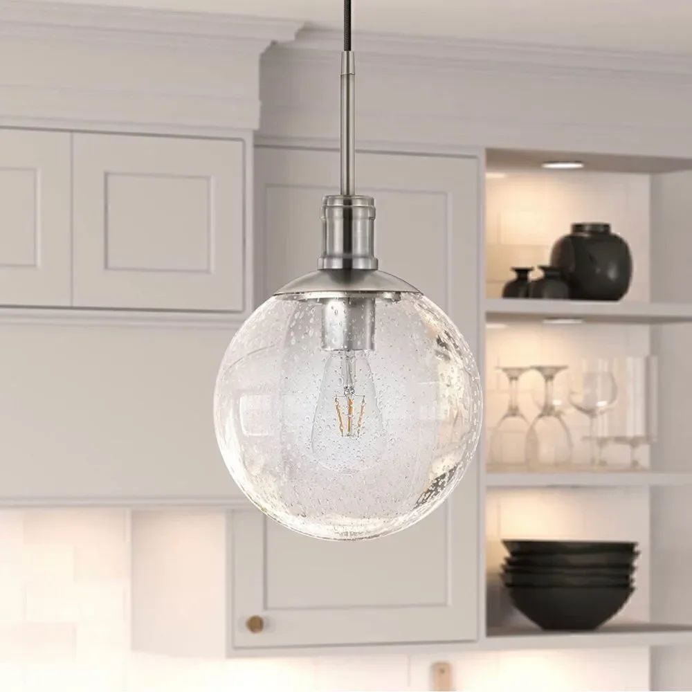Walker 9" Wide Pendant with Glass Shade in Brushed Nickel /Seeded
